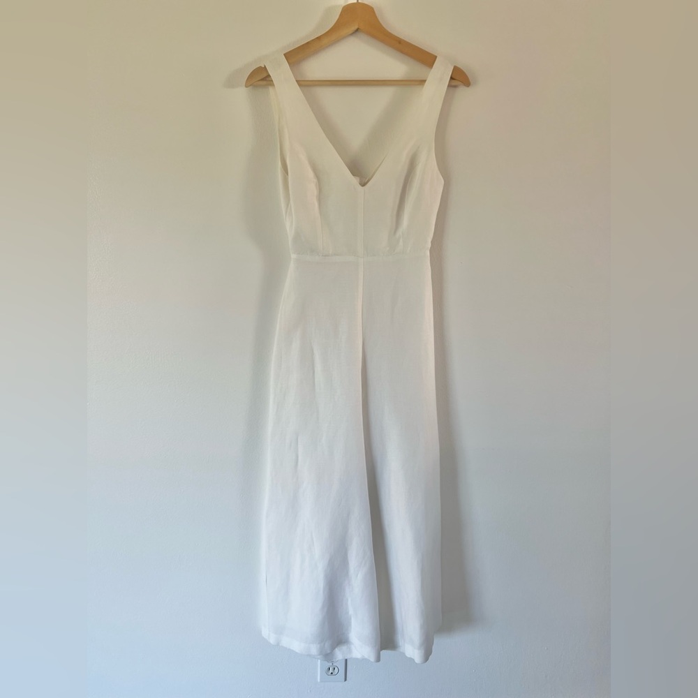 Amuse‎ Society White Sleeveless Linen Blend Open Tie Back Wide Leg Crop Jumpsuit